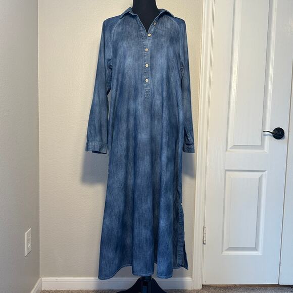 J. Jill Indigo Cotton Long Sleeve Flowy Shirt Dress, Lagenlook, size Small - Picture 1 of 9